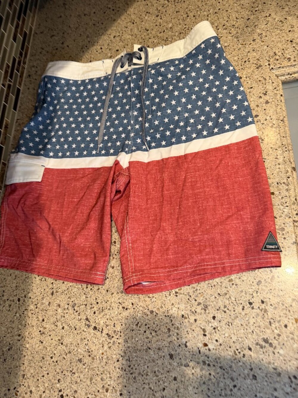 Trinity Board Shorts Red White and Blue Fourth of July Size 34 Mens Swimming